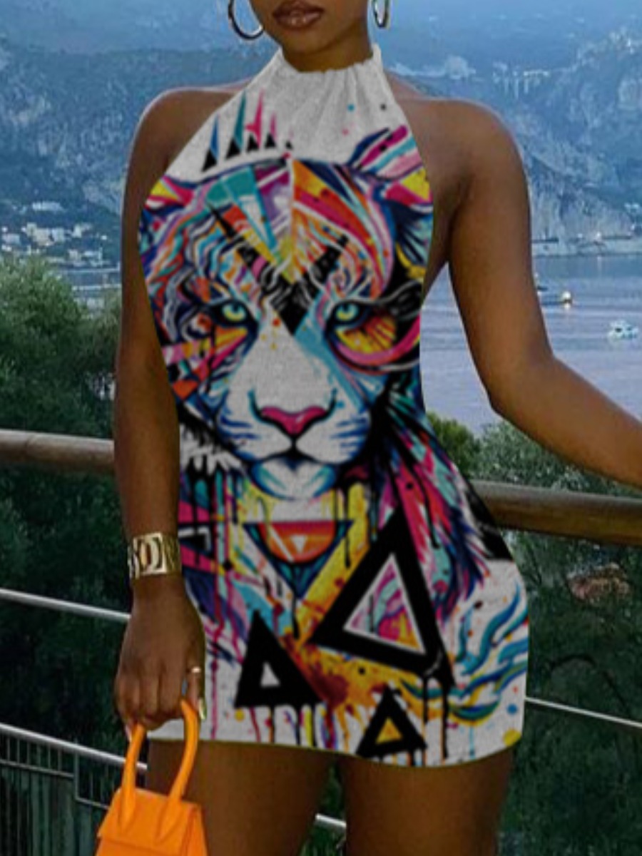 LW Animal Print Backless Bodycon Dress