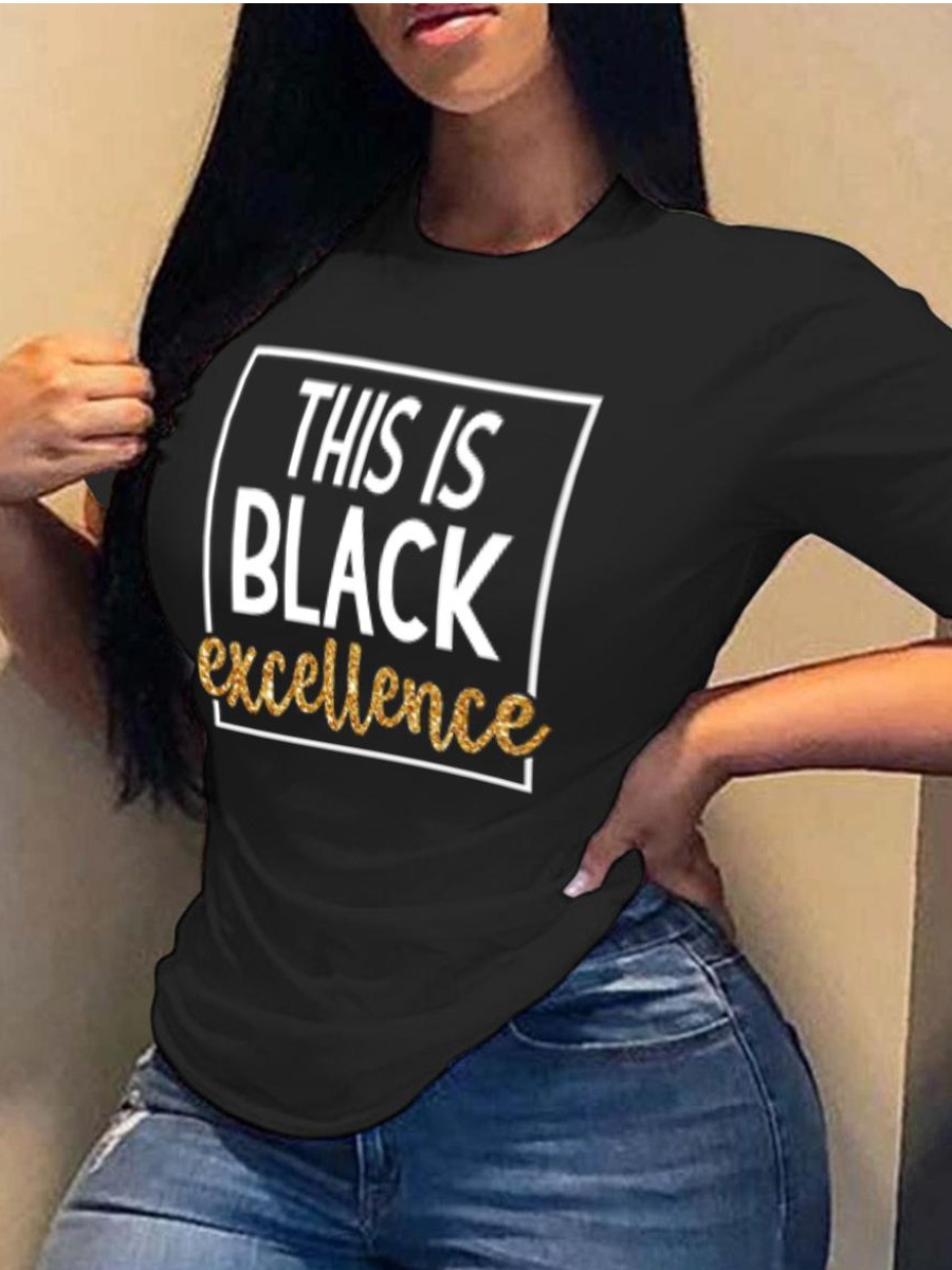 LovelyWholesale Round Neck Letter Print T-shirt Summer Short Sleeve Casual Pattern Round Neck Spring Summer 2024