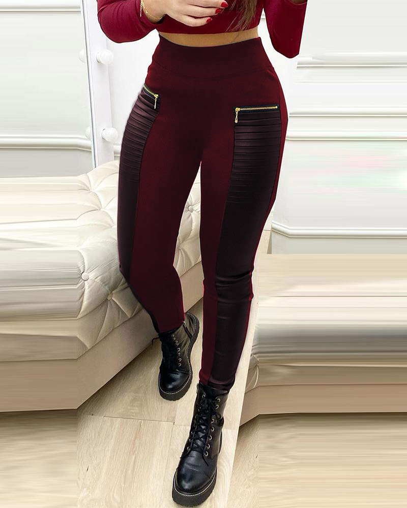 LW High-waisted Zipper Design Pants