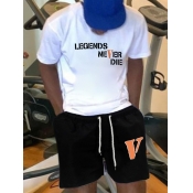 LW Men Letter Print Drawstring Shorts Set