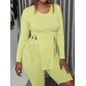 LW Rib-Knit Drawstring Split Shorts Set