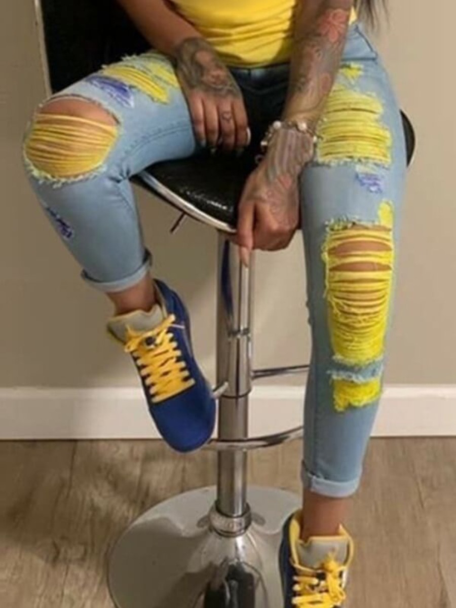 LW Raw Edge Ripped Jeans (No Stretch)
