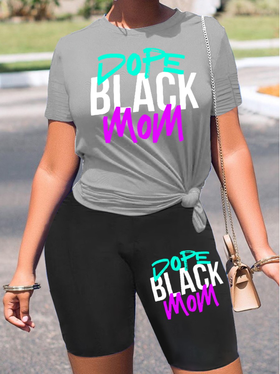 LovelyWholesale Plus Size Round Neck Letter Print Shorts Set Summer Short Sleeve Casual Round Neck  4X Spring Summer 2024