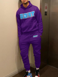 LW Men Hooded Collar Letter Print Tracksuit Set