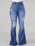 LW Plus Size High-Waist High Stretchy Ripped Boot Cut Jeans