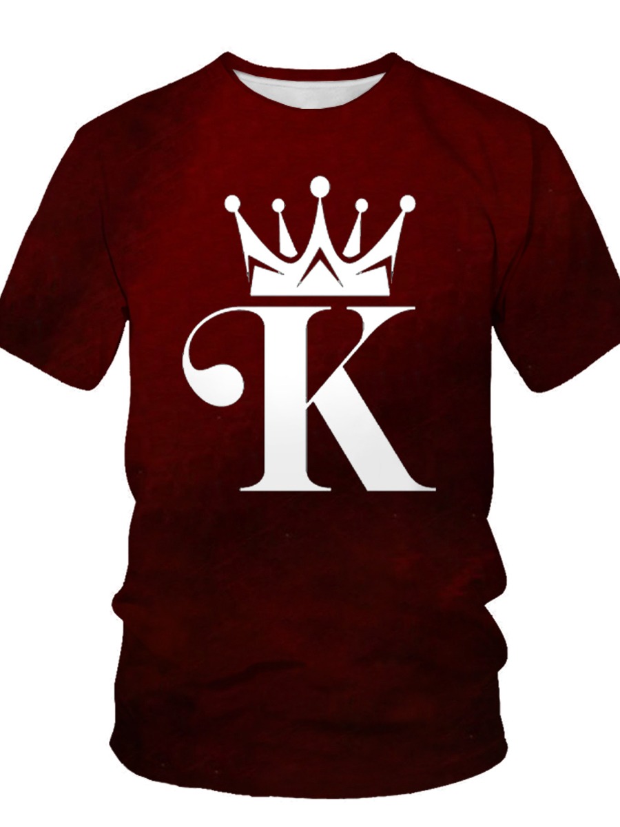 LovelyWholesale BASICS Men King Letter Print T-shirt Summer Short Sleeve Street Pattern Round Neck Spring Summer 2024
