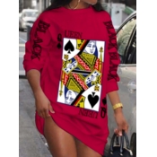 LW Street O Neck Print Red Mini Dress