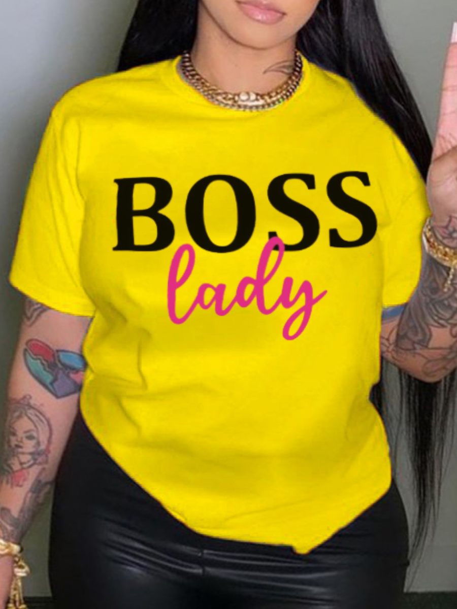 LW Plus Size Round Neck Letter Print T-shirt