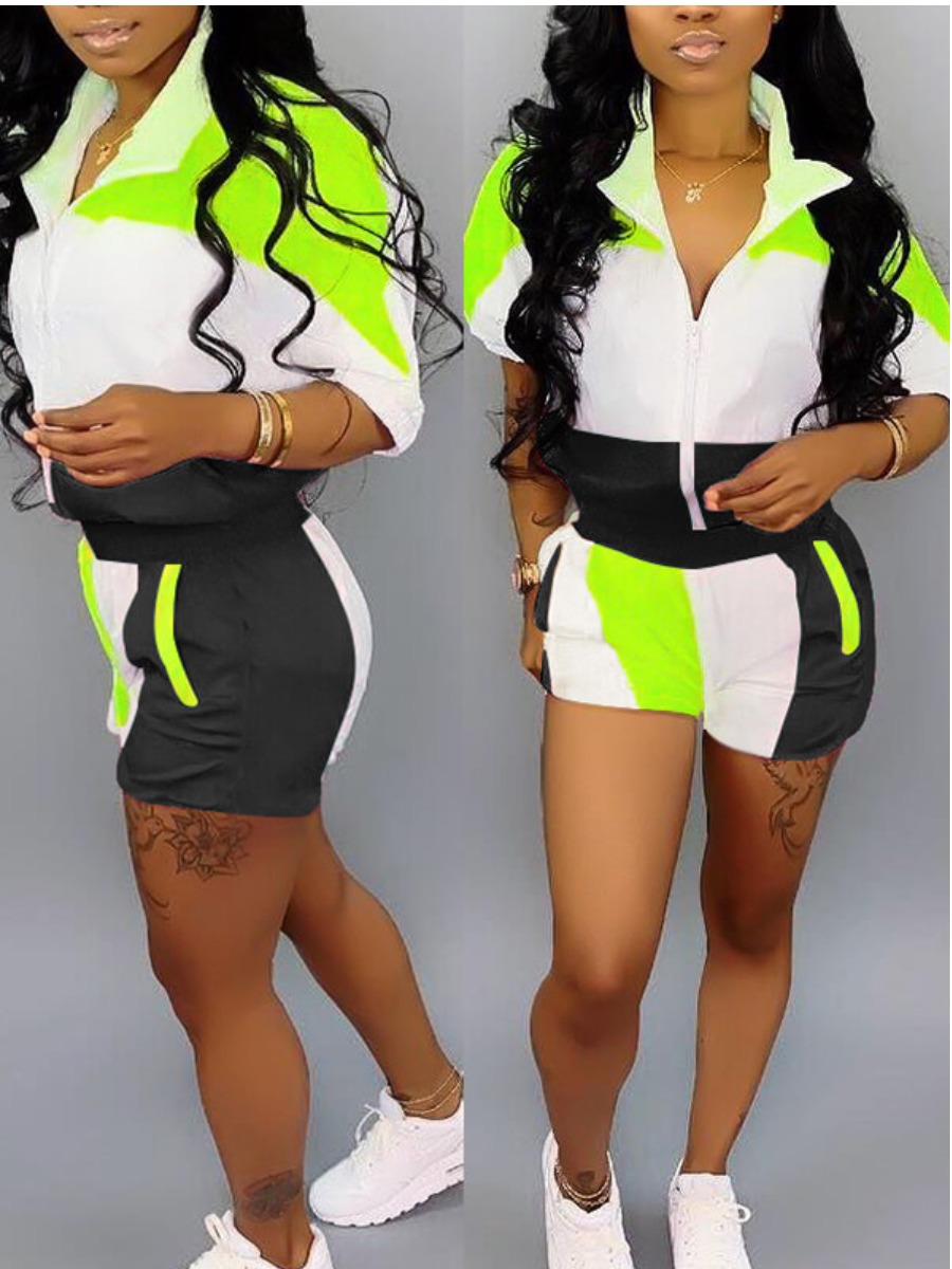 LW Chic Patchwork Black Shorts Set