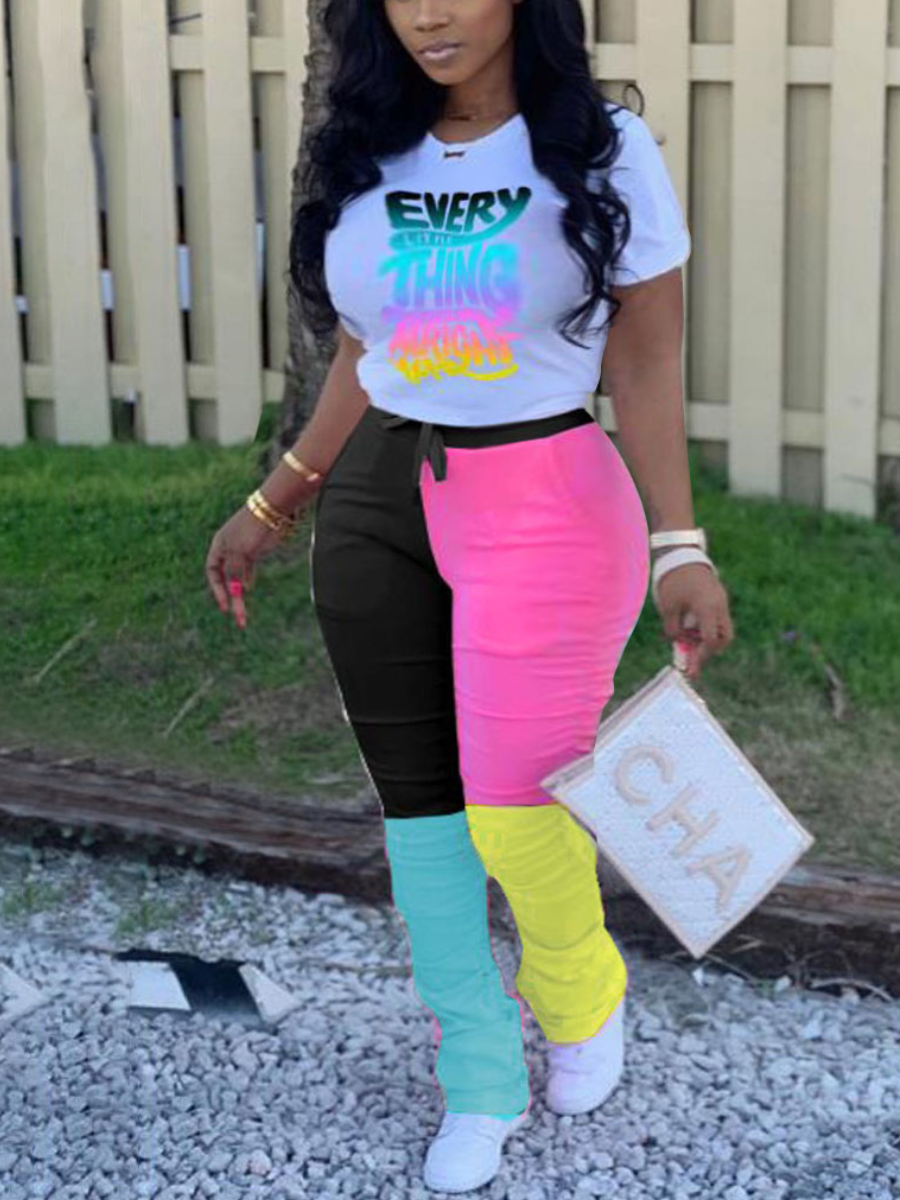 LW Plus Size Gradient Letter Print Drawstring Pants Set