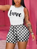 LW Letter Print Houndstooth Shorts Set