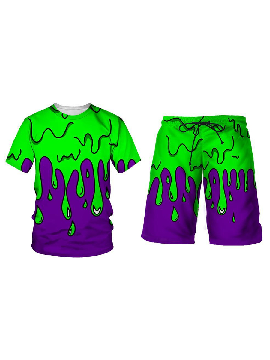 LW Men Mixed Print Drawstring Shorts Set