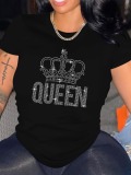 LW Plus Size Rhinestone Queen Letter Decor T-shirt