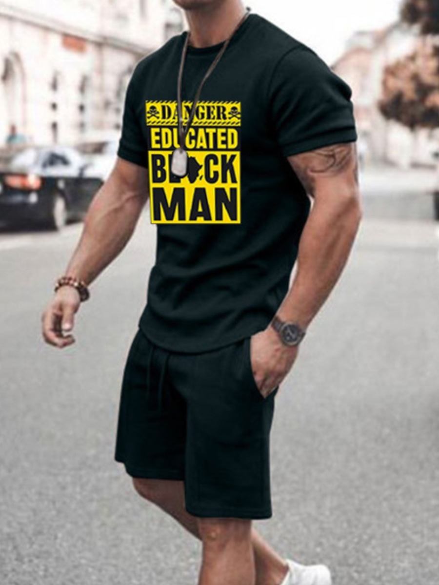 LW Men Africa Letter Print Shorts Set