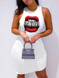 LW Lip Print Rib-Knit Cami Dress