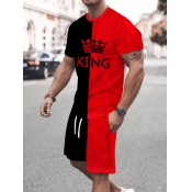 LW Men Crown King Print Drawstring Shorts Set