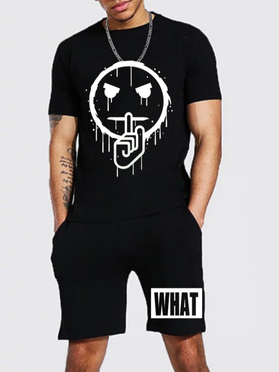 LW Men Cartoon Letter Print Shorts Set