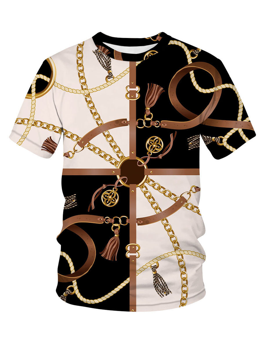LW COTTON Men Round Neck Chain Print T-shirt