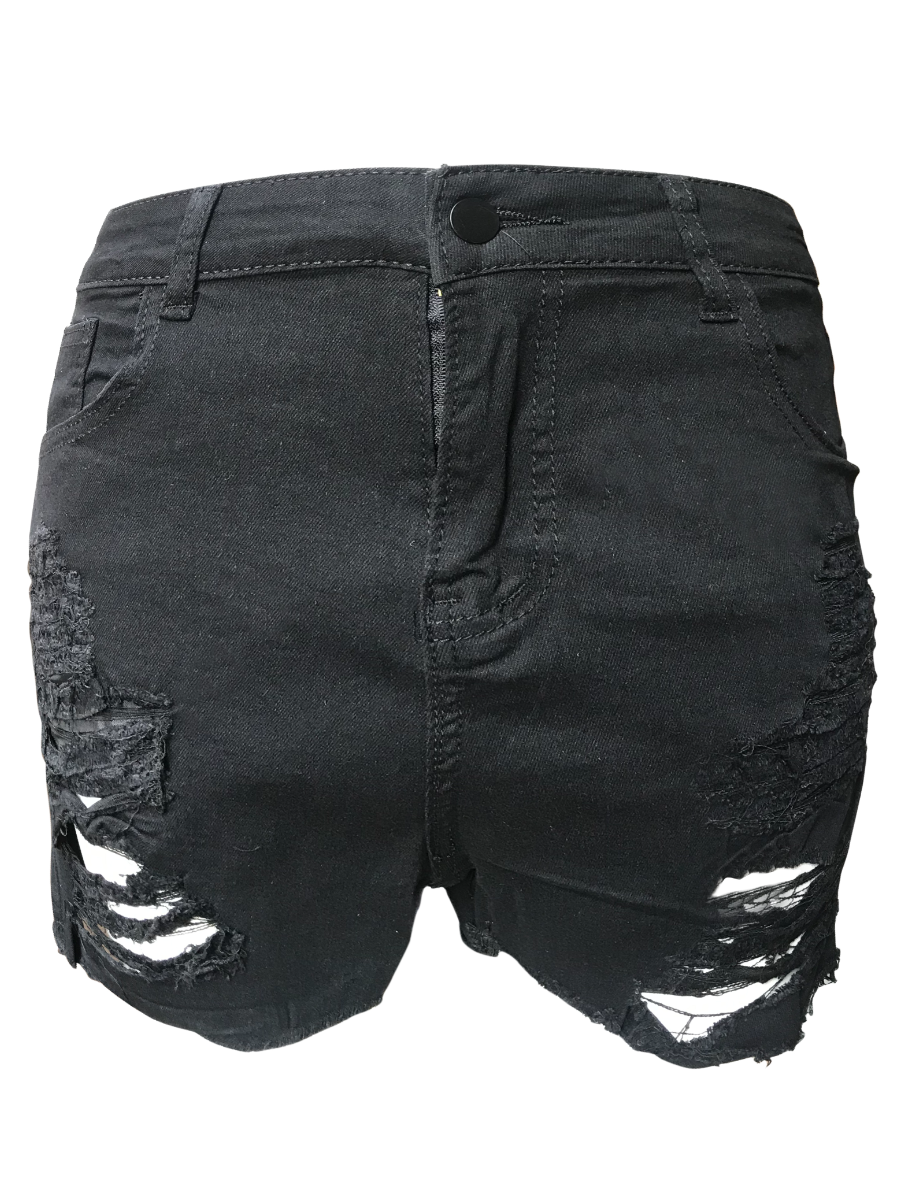 LW Street High-waisted Ripped Black Denim Shorts