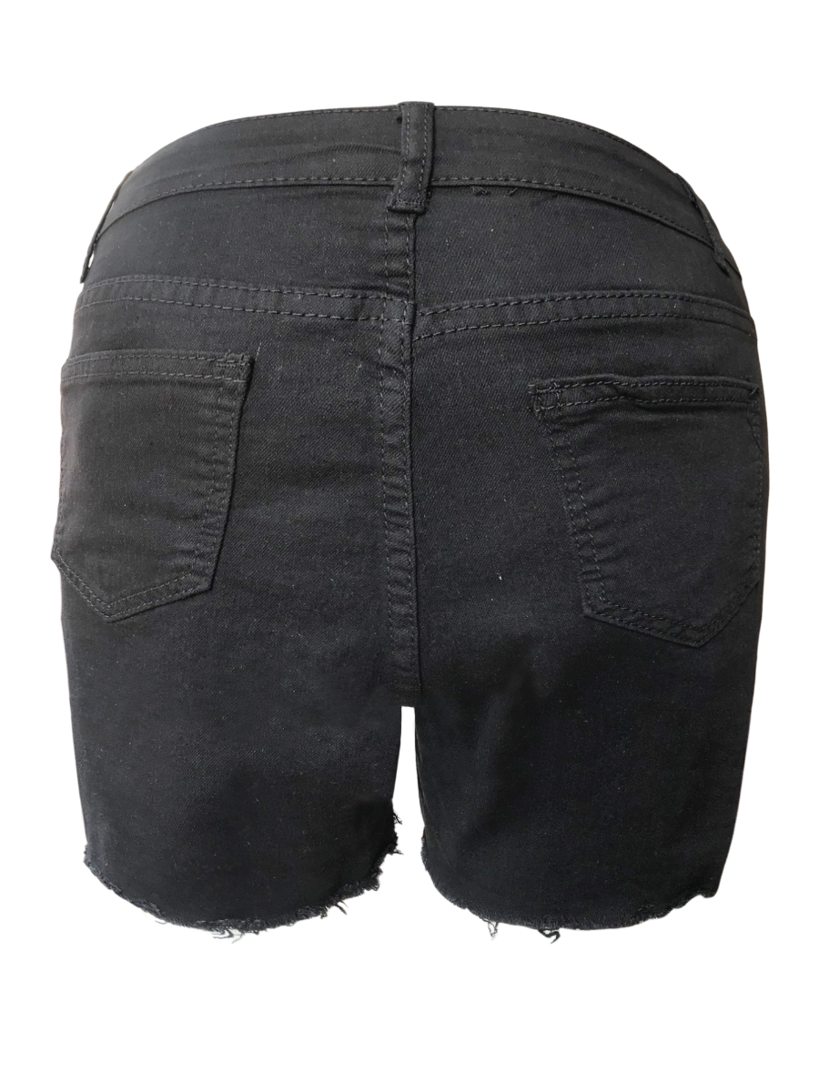 LW Street High-waisted Ripped Black Denim Shorts