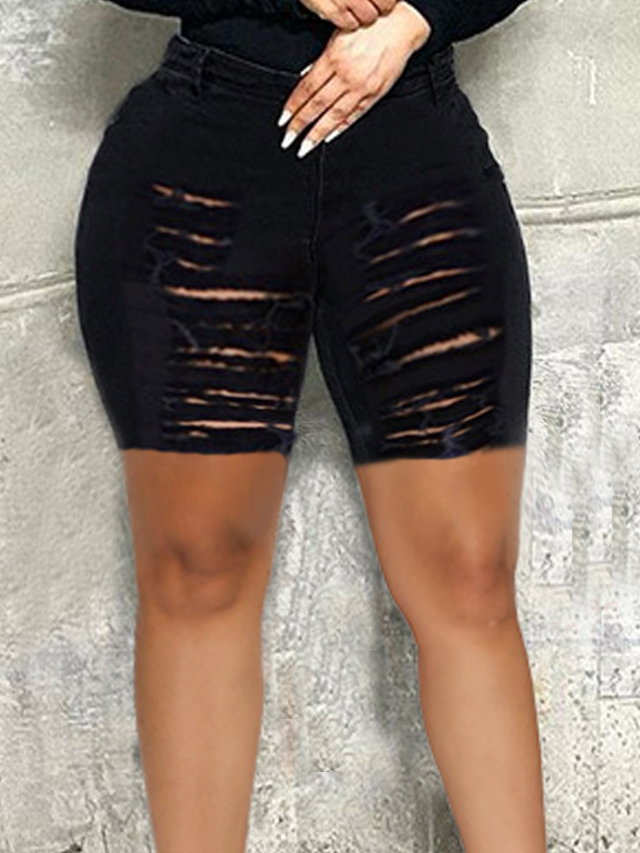 LW Street High-waisted Ripped Black Denim Shorts