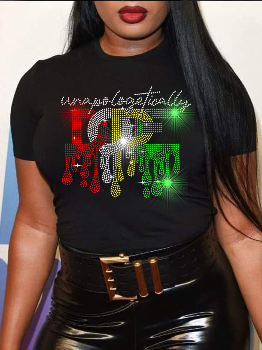 LW Plus Size Rhinestone Letter T-shirt