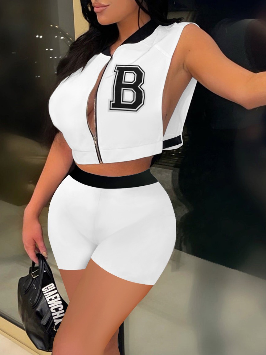 LW Letter Decor Side Split Shorts Set