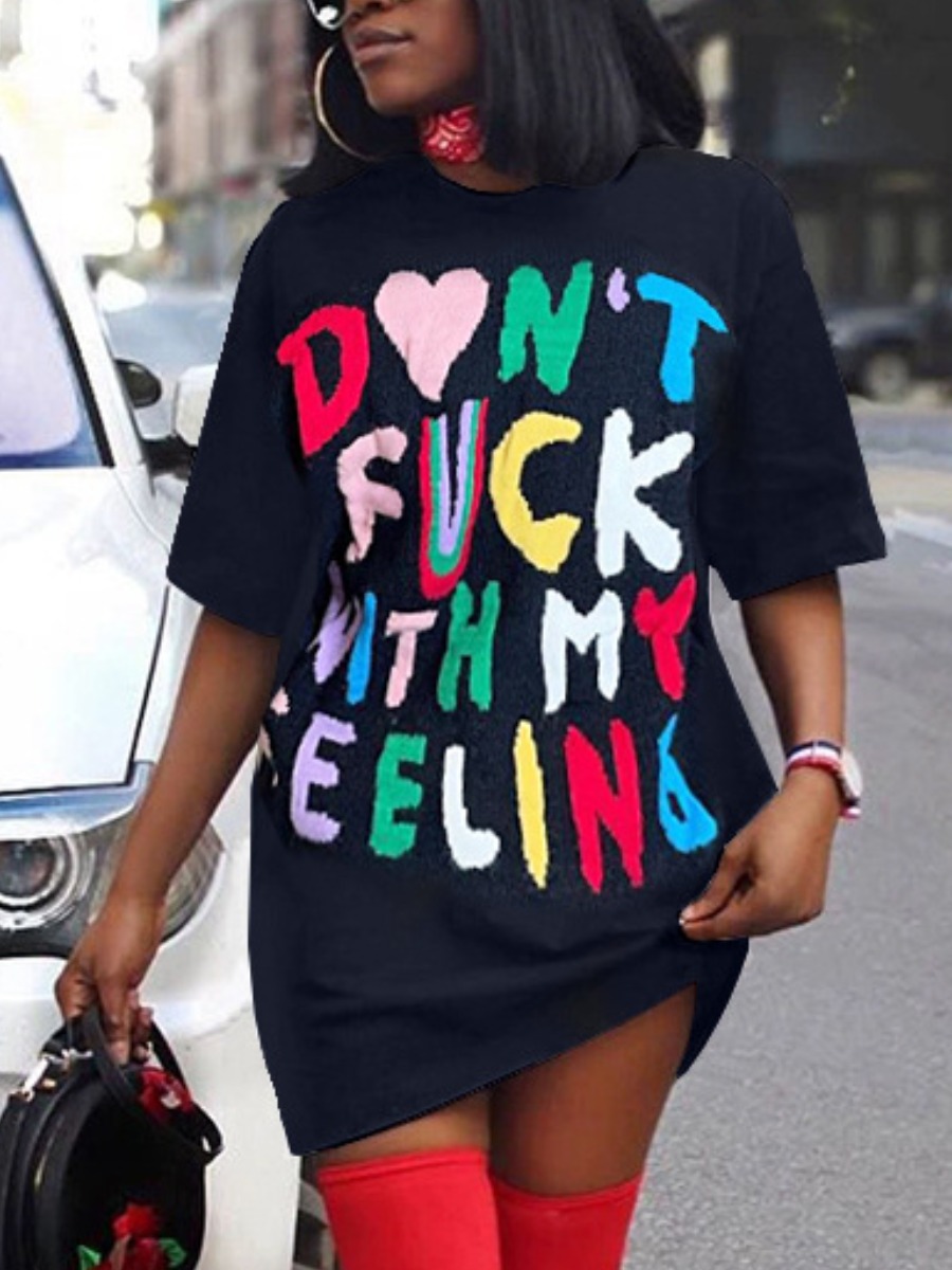 LW Heart Letter Print Patchwork T-shirt Dress