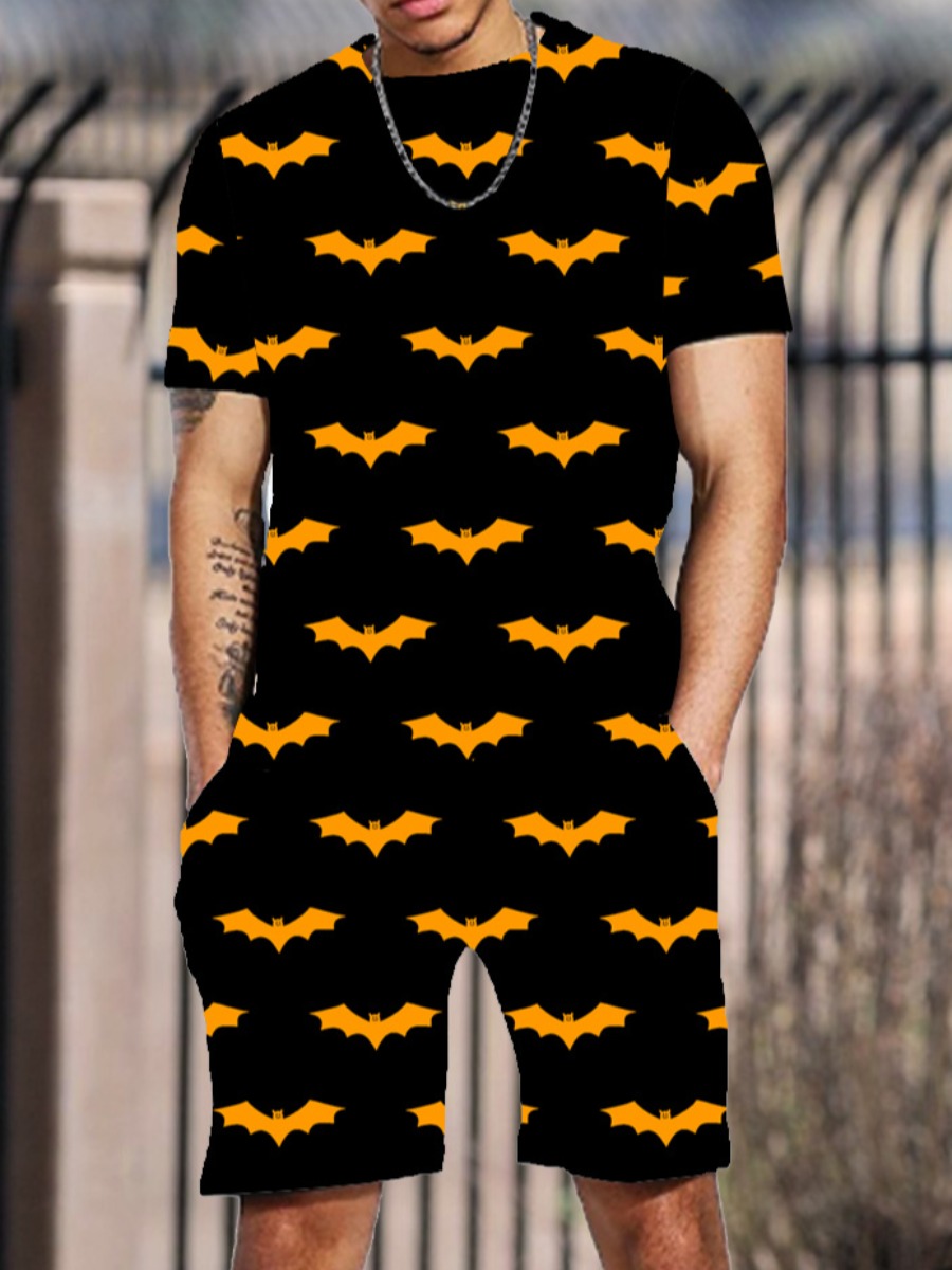 LW Men Bat Print Drawstring Shorts Set