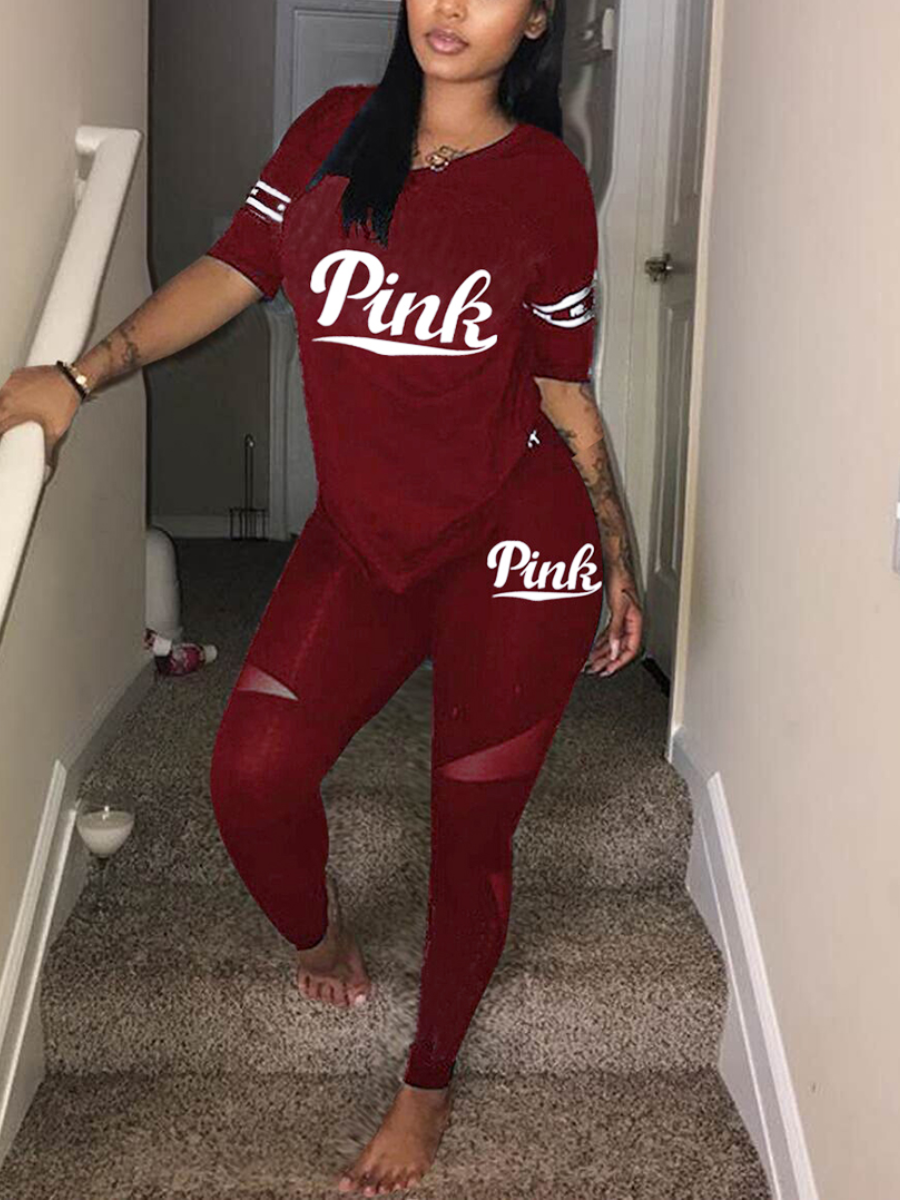 LW BASICS Pink Letter Print Pants Set