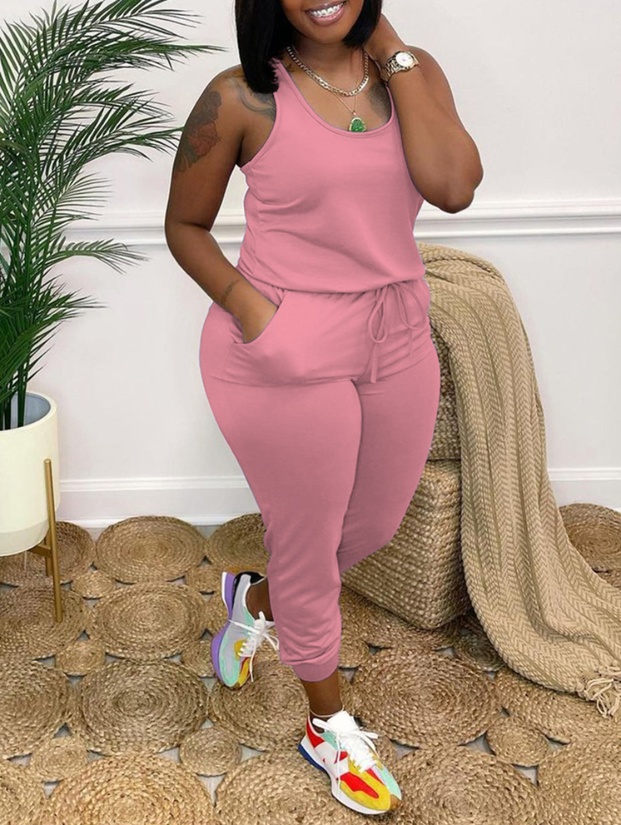 LW BASICS Plus Size Drawstring Cami Jumpsuit