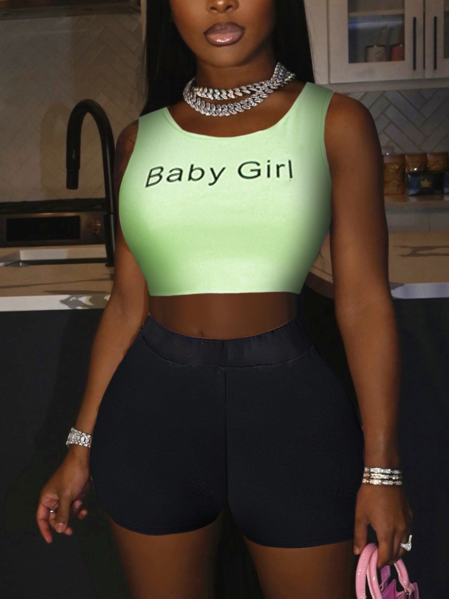 LW COTTON Crop Top Letter Print Shorts Set
