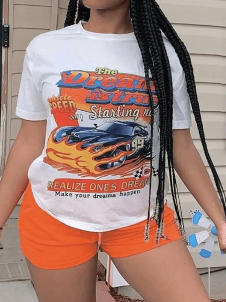 LW Sports Car Letter Print Shorts Set