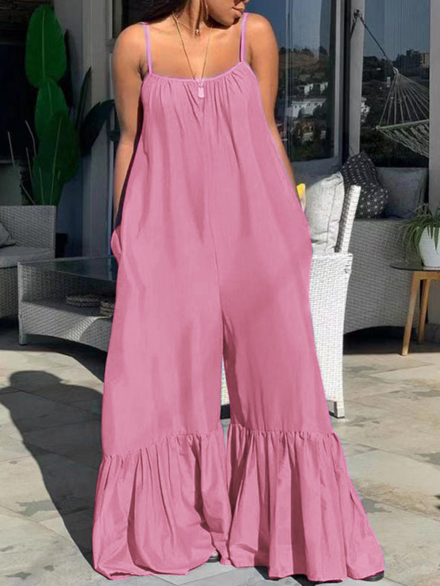 LW Plus Size Casual Flounce Design Loose Pink One-piece Jumpsuit