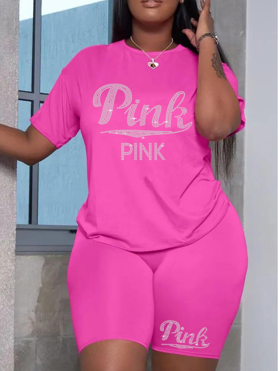 LW Rhinestone Pink Letter Shorts Set