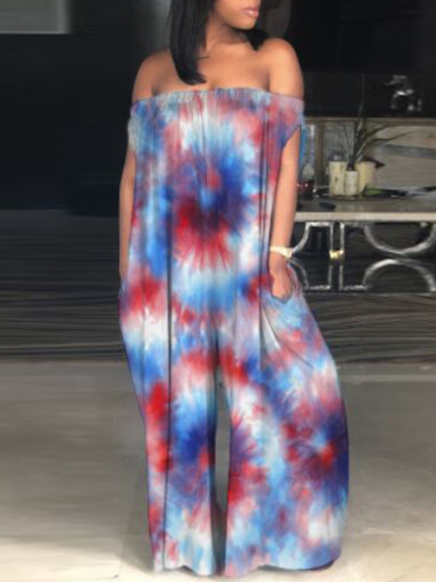LW Off The Shoulder Tie-dye Loose Jumpsuit LW Off The Shoulder Tie-dye Loose Jumpsuit