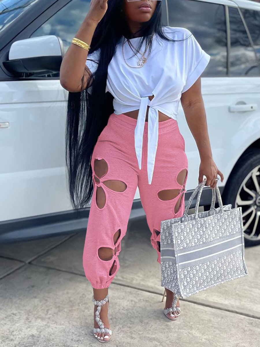 LW COTTON Bandage Design Cut Out Pants Set