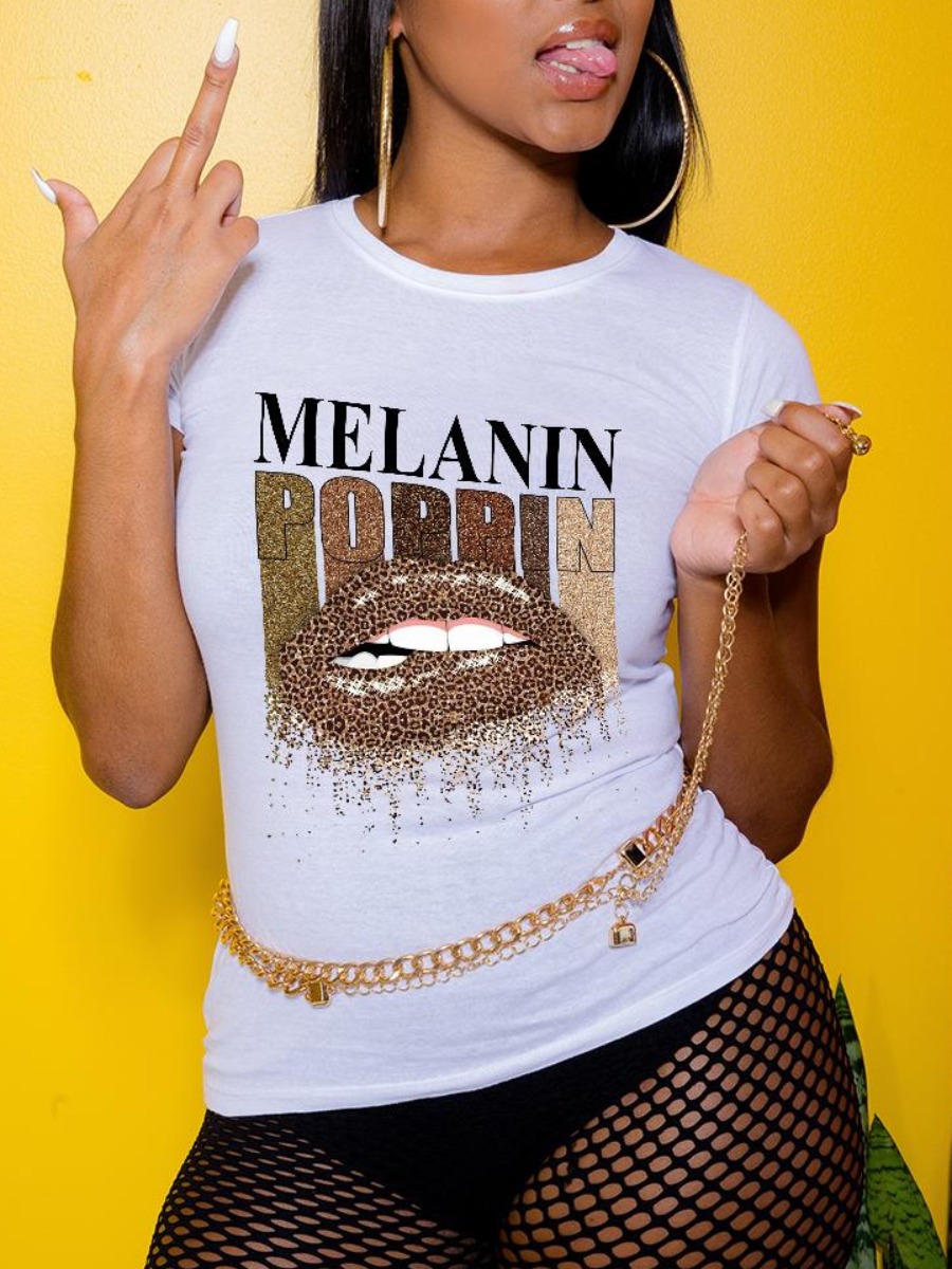 LW Melanin Letter Lip Print T-shirt