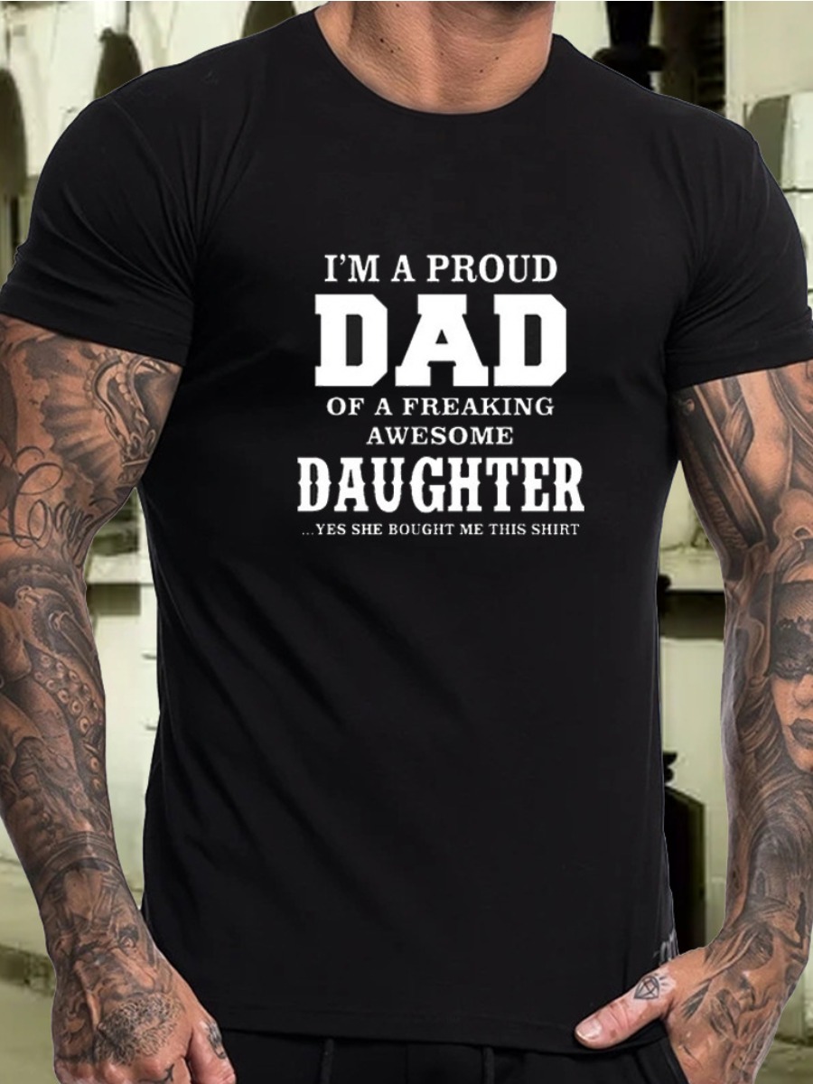 LW Men Proud Dad Letter Print T-shirt