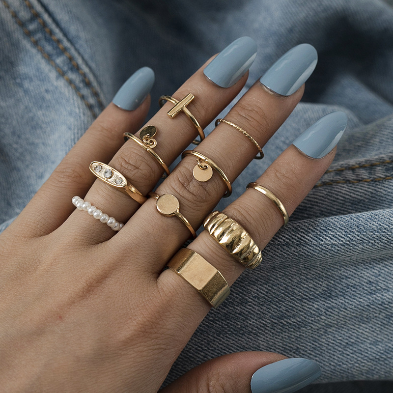 LovelyWholesale 10-piece Pearl Decor Ring All Seasons Casual Rhinestone Spring Summer 2024