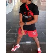 LW Men Cartoon Letter Print Shorts Set