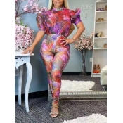LW Mixed Print Puff Sleeve Jumpsuit