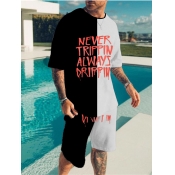 LW Men Letter Print Drawstring Shorts Set