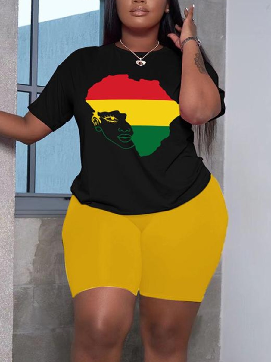 LW Plus Size Rainbow Africa Figure Print Shorts Se