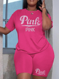 LW Plus Size Rhinestone Pink Letter Shorts Set