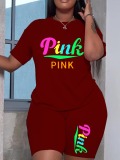 LW Plus Size Pink Letter Print Shorts Set
