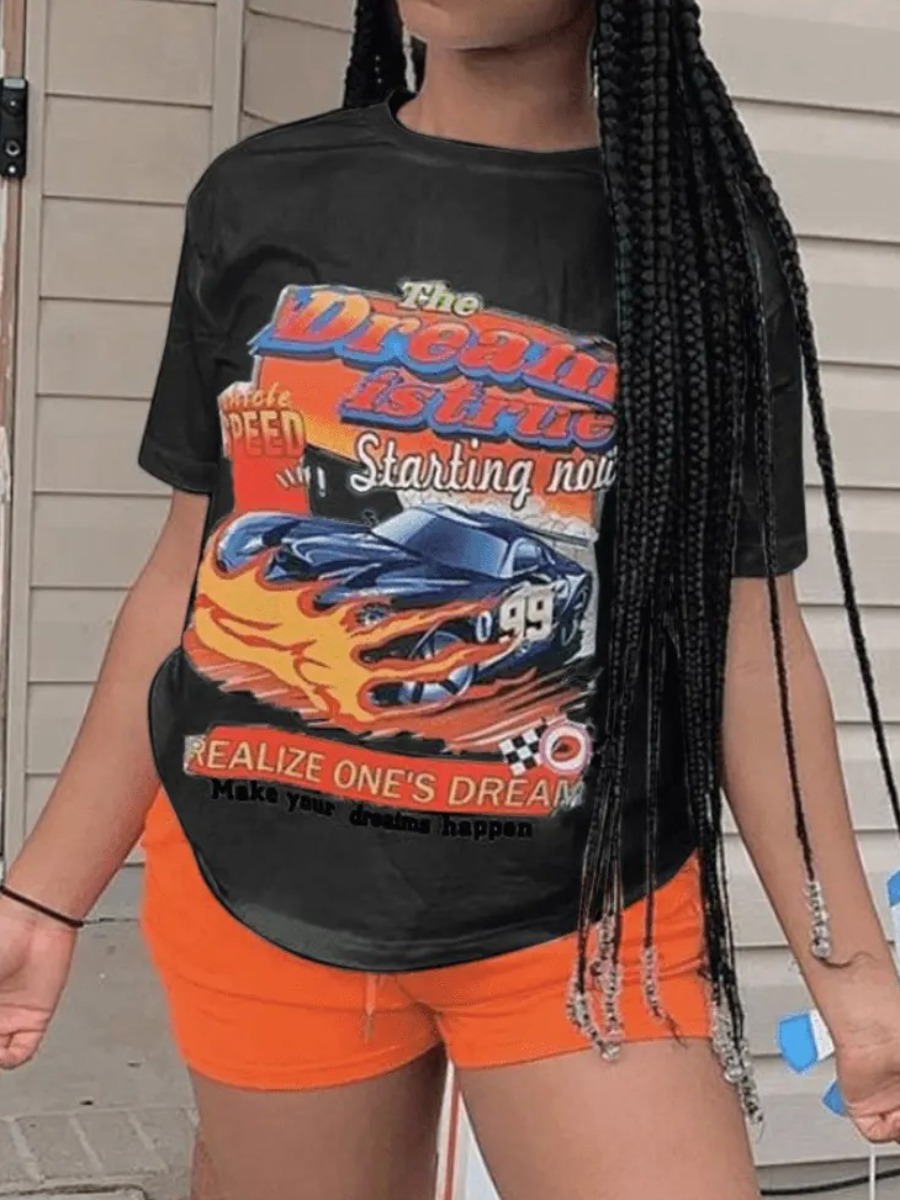LW Sports Car Letter Print Shorts Set