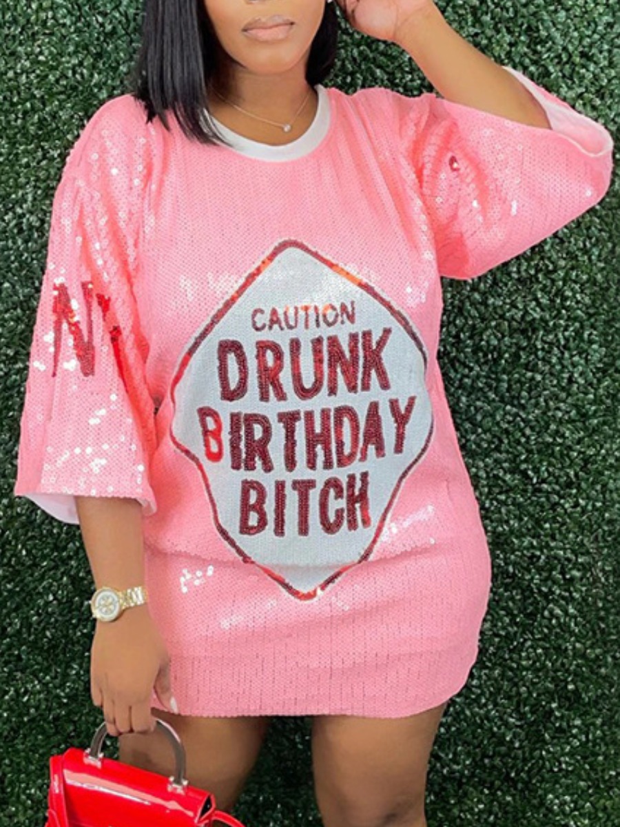 LW Letter Decor Sequined T-shirt Dress