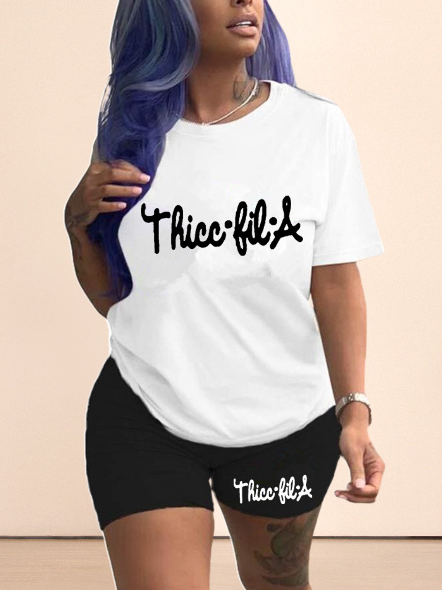 LW Plus Size Round Neck Letter Print Shorts Set