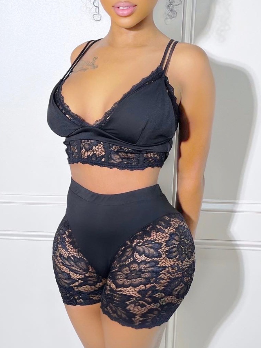 LW SXY See-through Lace Stretchy Shorts Set